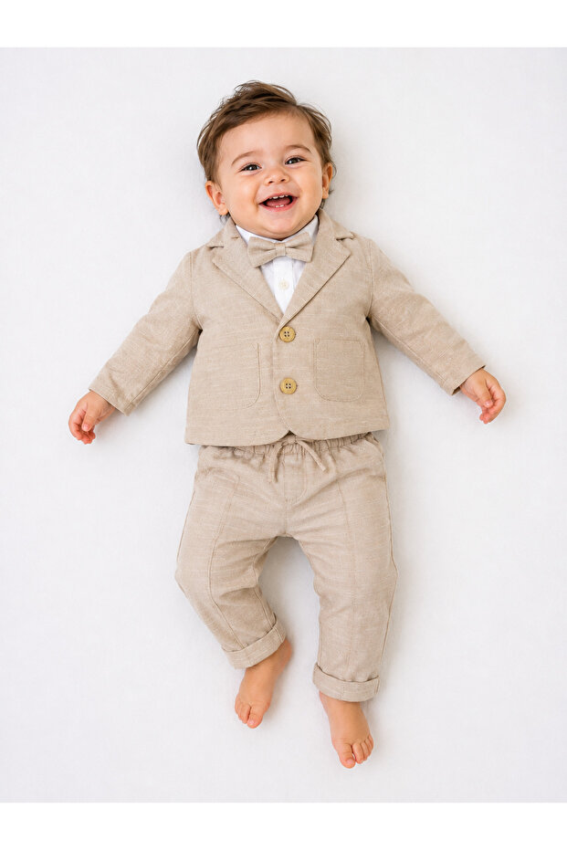 Baby Boy Cotton Bodysuit, Jacket, Bow Tie Suit
