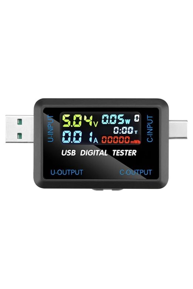 جهاز اختبار مقياس طاقة USB 2 في 1 من النوع C وUSB بشاشة ملونة LCD رقمي متعدد، مقياس جهد التيار الكهر