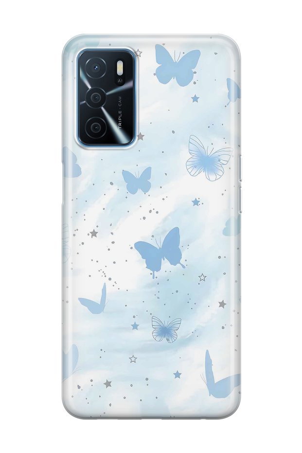 Oppo A16 / A55 Compatible Pastel Blue Butterfly Pattern Transparent Phone Case