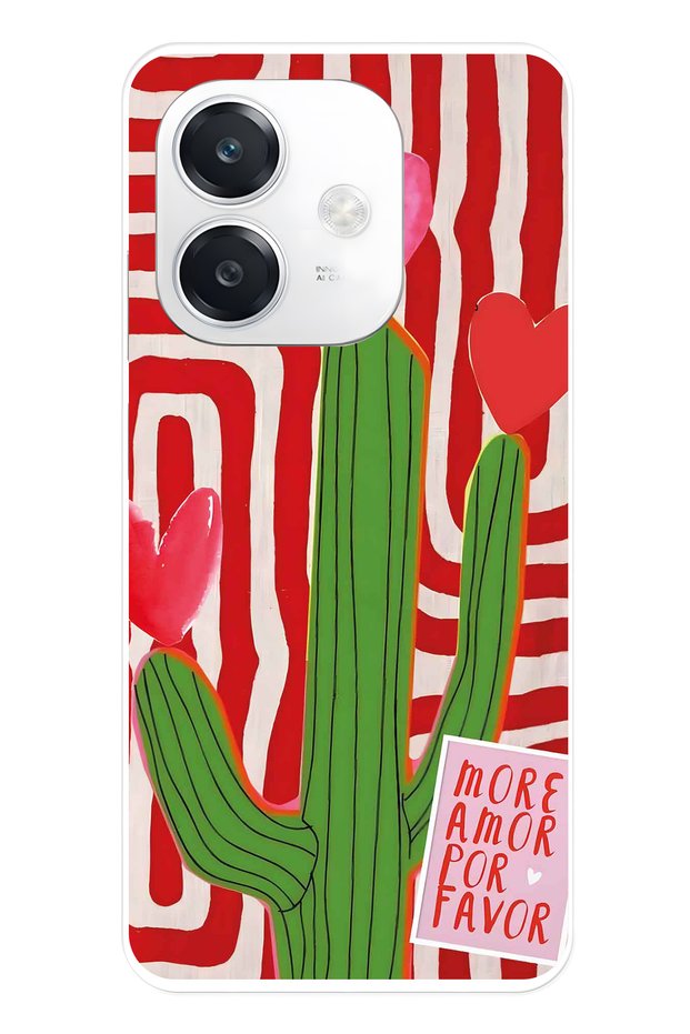 Oppo A3 Compatible Cactus Patterned Transparent Phone Case