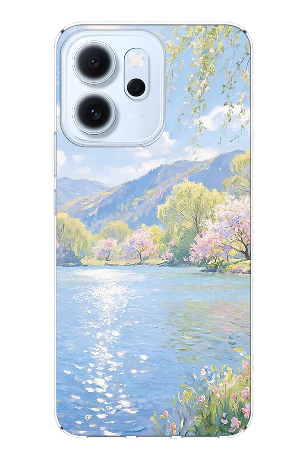 Oppo Reno 14F Compatible Monet Style Lake Scenery Pattern Transparent Phone Case