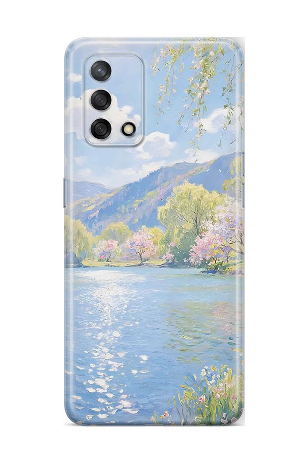 Oppo A74 Compatible Monet Style Lake Landscape Pattern Transparent Phone Case