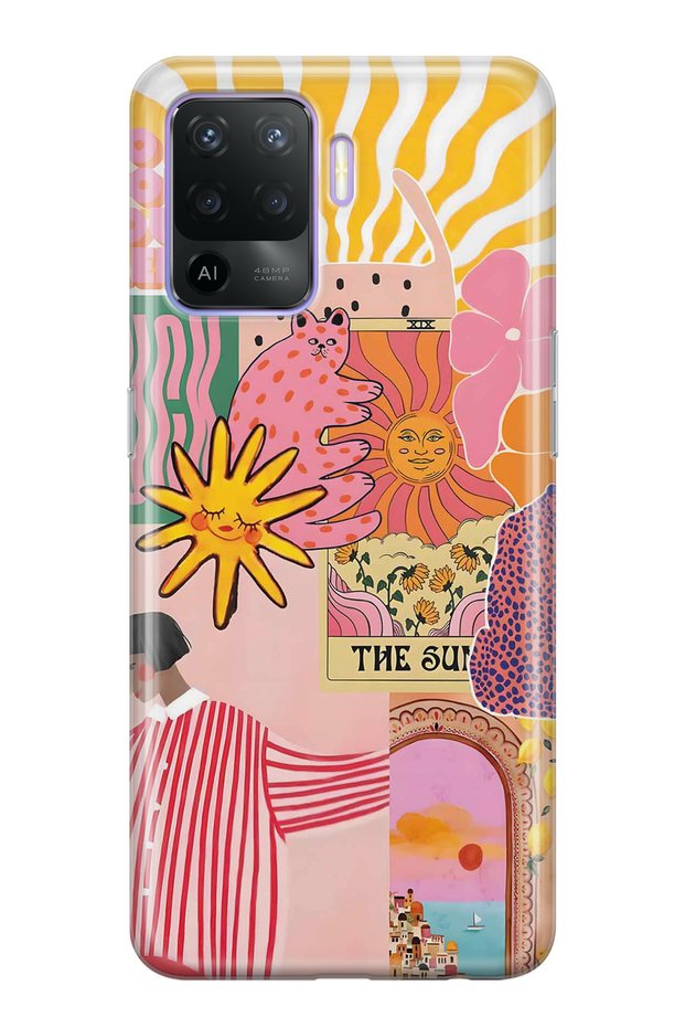 Oppo Reno 5 Lite Compatible Abstract Art Collage Pattern Transparent Phone Case