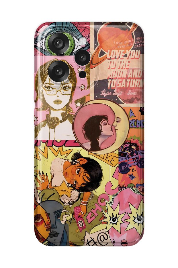 Oppo Reno 15 / 15F Compatible Pop Art Drawing Collage Patterned Transparent Phone Case