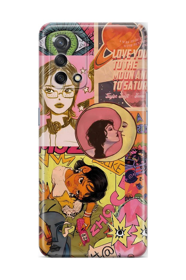 حافظة هاتف شفافة بنمط Pop Art Drawing Collage متوافقة مع هاتف Oppo A74