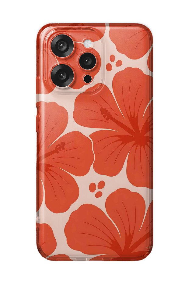 Oppo Reno 15 / 15F Compatible Orange Hibiscus Flower Pattern Transparent Phone Case