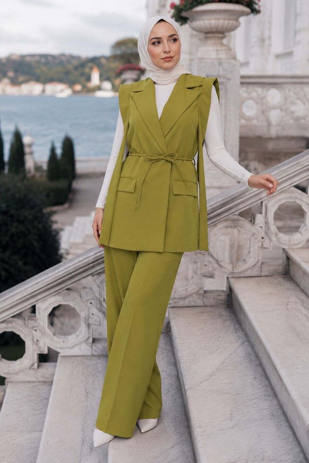 Tied Vest Suit Oil Green Hm2750