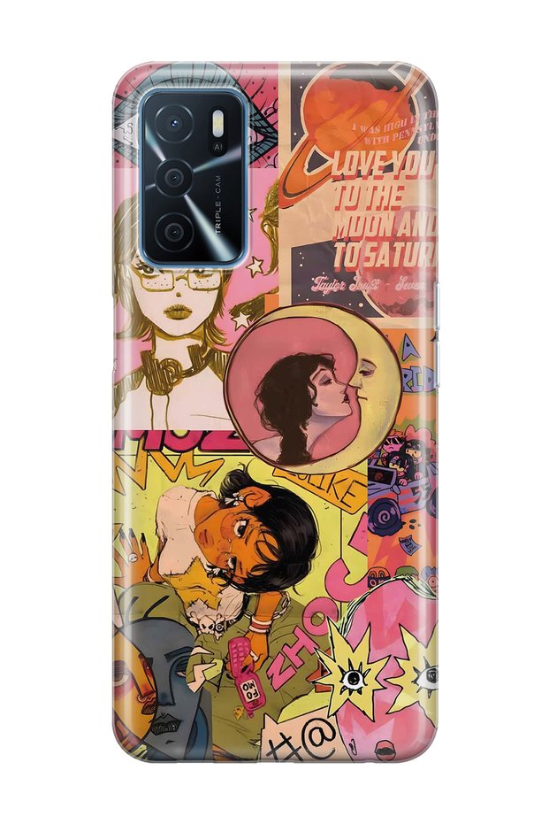 Oppo A16 / A55 Compatible Pop Art Drawing Collage Pattern Transparent Phone Case