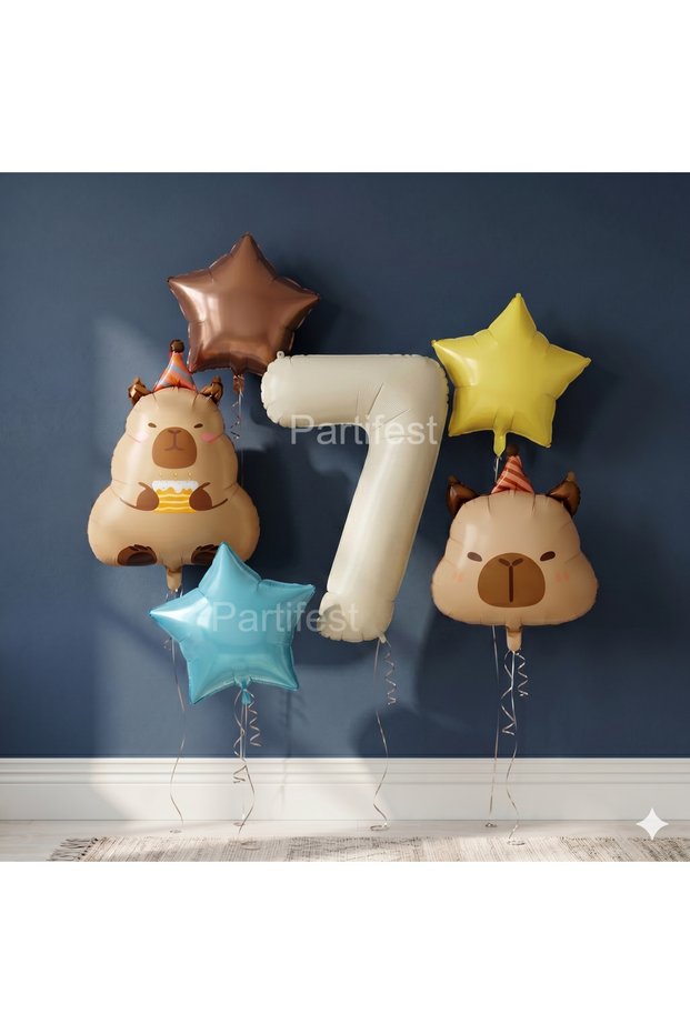 Capybara Themed Number Balloon Set 1 Year Old Birthday Capybara Party Decoration Set 6 Pieces