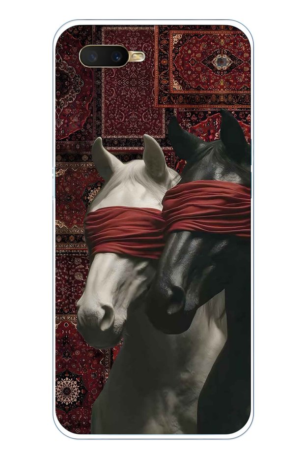 Oppo A5S / Ax7 / A12 Compatible Transparent Phone Case with Carpet Background and Horse Artistic Pattern
