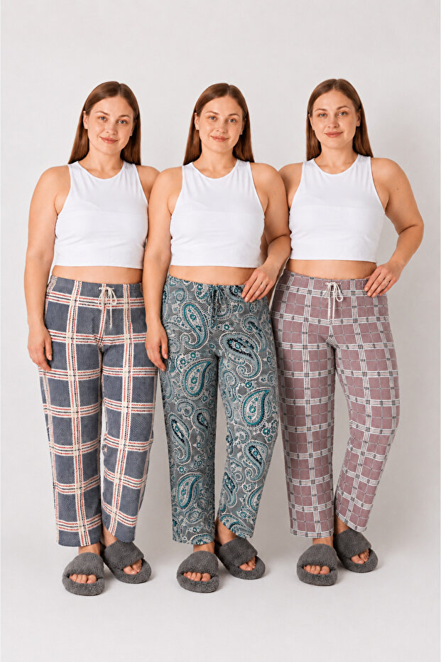 3-Pack Plus Size Cotton Thin Breathable Fabric Pajama Bottoms