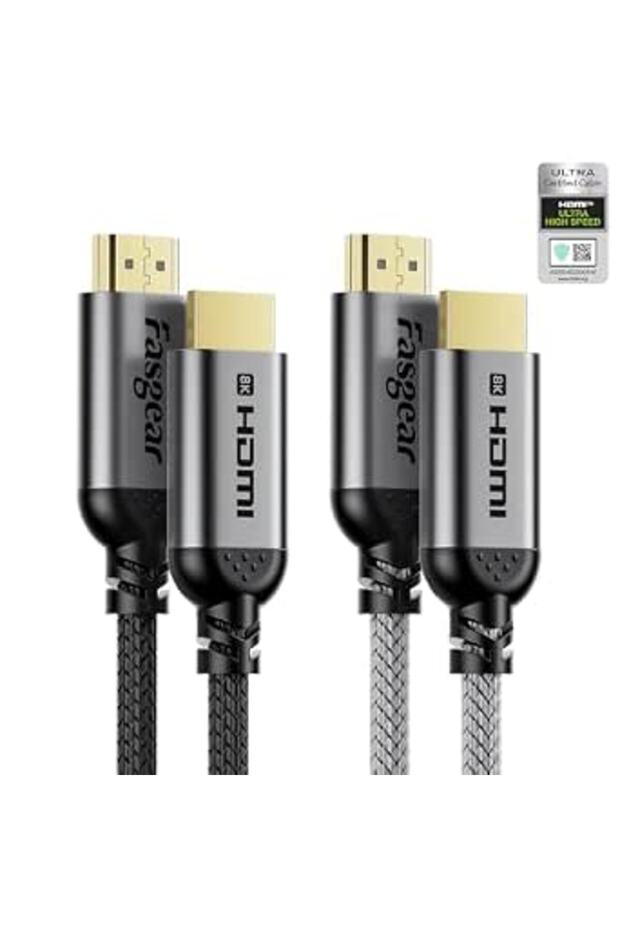 فاسجير كيبل HDMI 2.1 بطول 10 قدم معتمد بدقة 8 كيه 48 جيجابايت في الثانية فائق السرعة مضفر نايلون 8K@