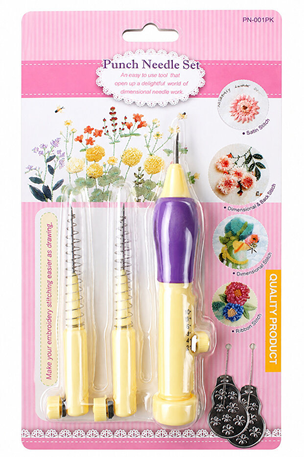 Punch Needle Set, Adjustable 3-Pronged Punch Embroidery Kit, Fabric Embroidery and Embossing Embroidery Tool, Throw Pillow, Bag, Wall Decor, T-Shirt, Home Textile, Hobby and Crafts, Handicraft Material