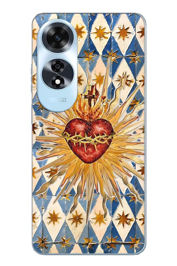 Oppo A60 Compatible Vintage Sun and Heart Pattern Transparent Phone Case
