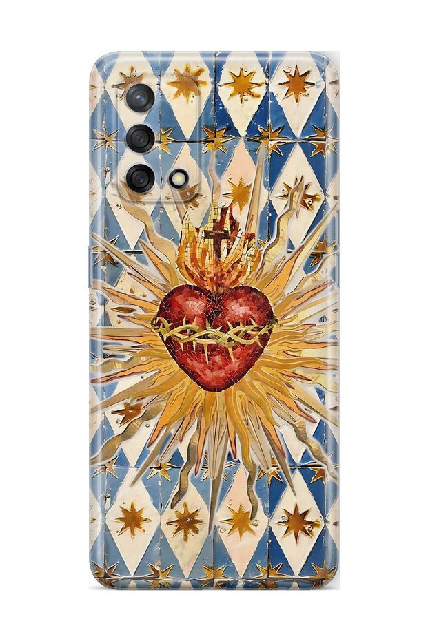 Oppo A74 Compatible Vintage Sun and Heart Pattern Transparent Phone Case