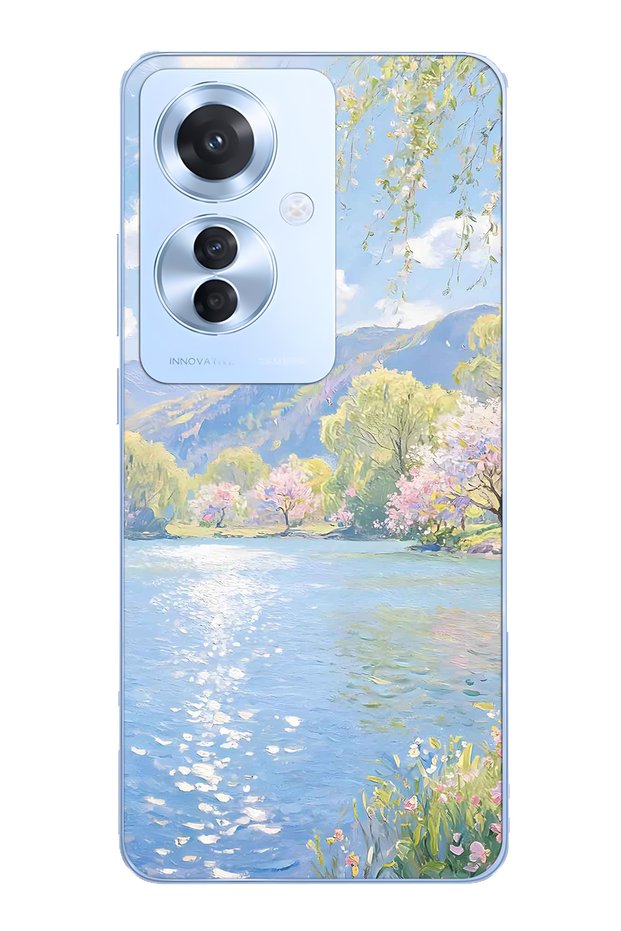 Oppo Reno 11F 5g Compatible Monet Style Lake Landscape Pattern Transparent Phone Case