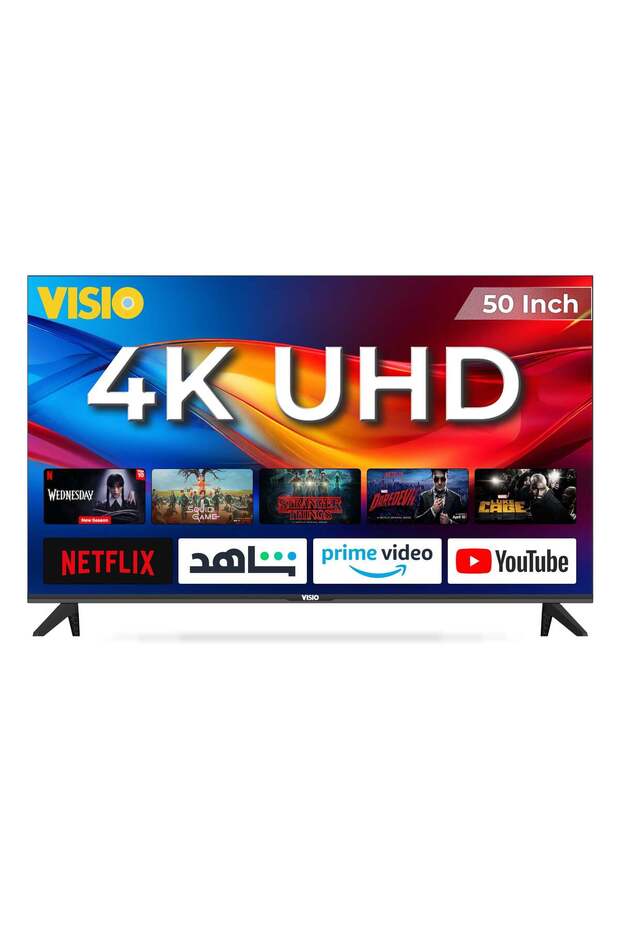 تلفزيون ذكي LED بدقة 4K UHD مقاس 50 بوصة - نظام أندرويد 15 AOSP، معالج رباعي النواة، تصميم بدون إطار، واي فاي، 3 منافذ HDMI، 2 منفذ USB، مستقبل أقمار صناعية مدمج (DVB-S2/T)، ميزة عرض الشاشة EShare، حامل جداري مدمج، (موديل 2026)