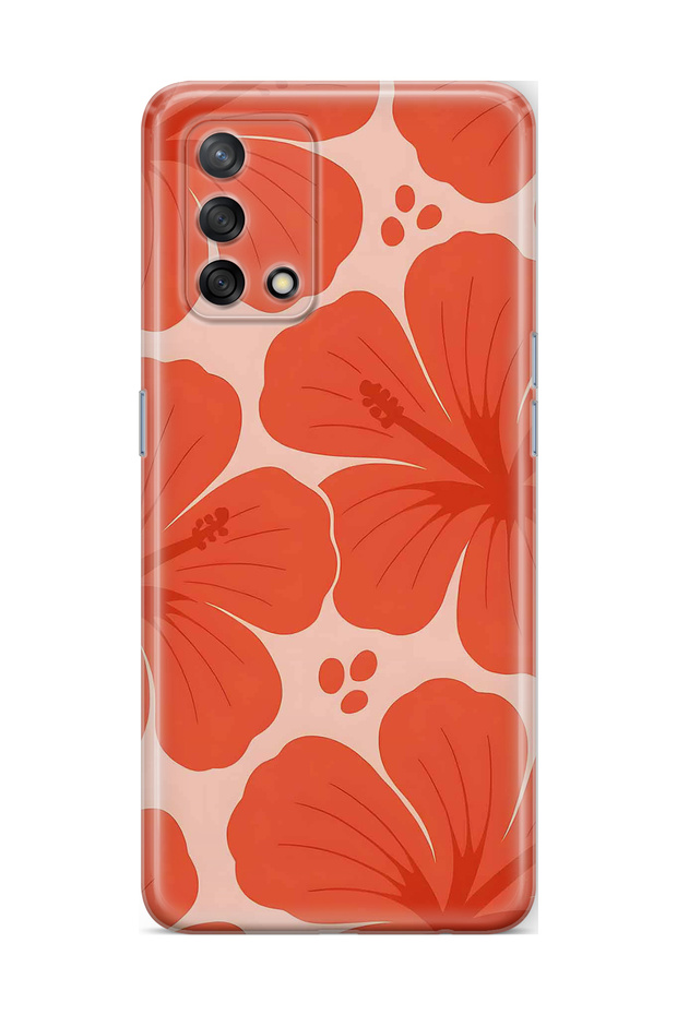 Oppo A74 Compatible Orange Hibiscus Flower Pattern Transparent Phone Case