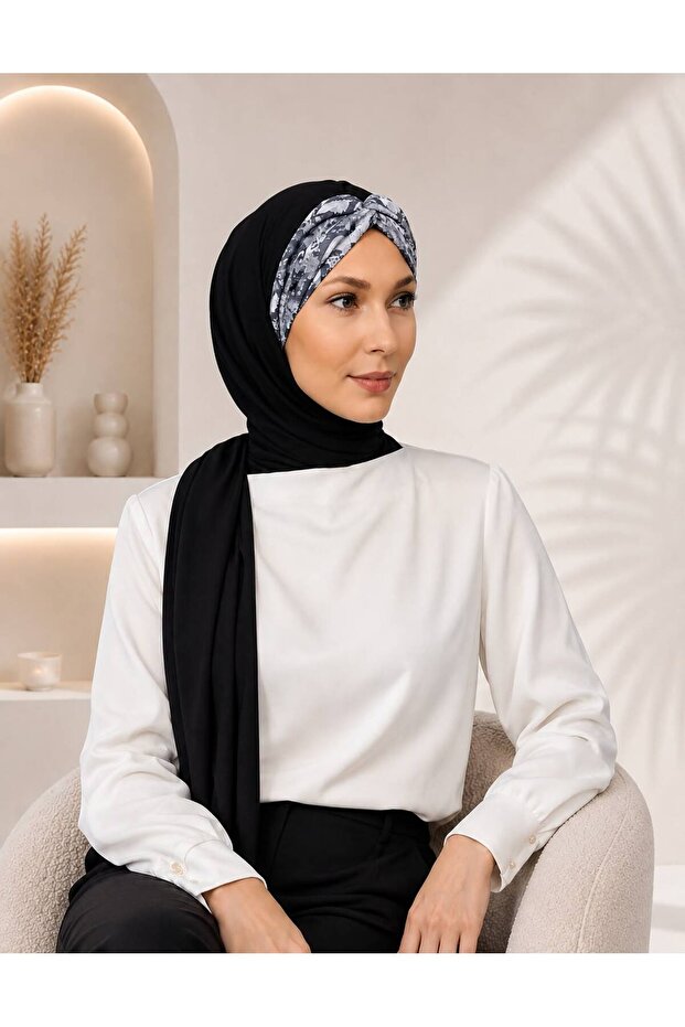 Crocodile Knot Combed Cotton Shawl - Black