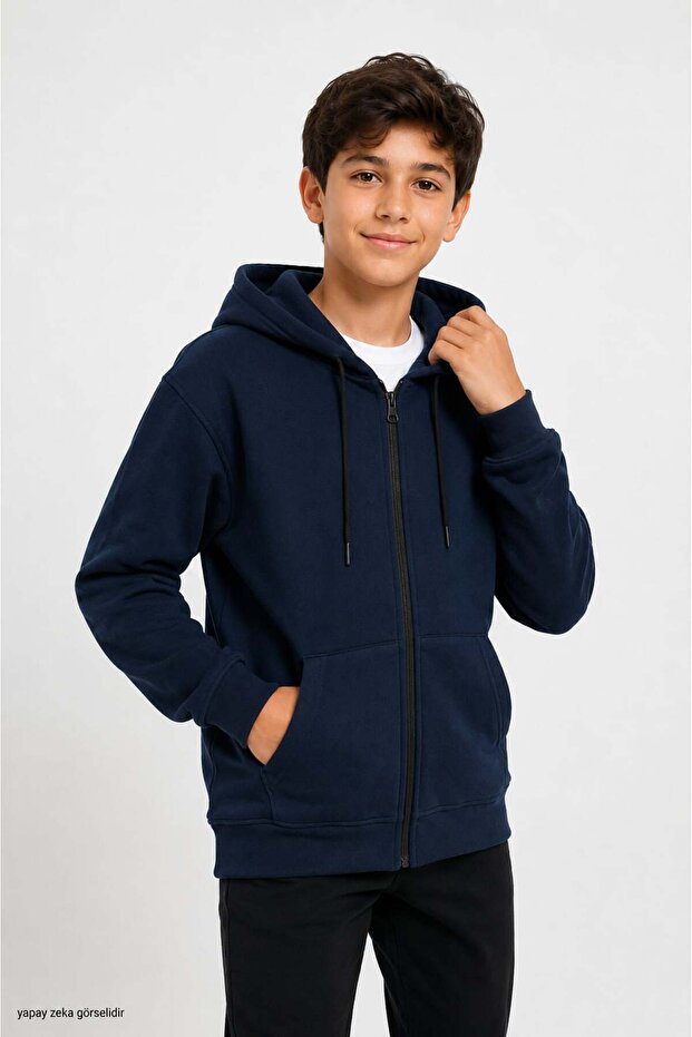 Children's Hooded Zippered 3-Strand Cardigan 3299
