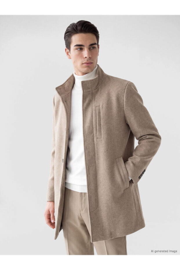 Standard Fit Stand Collar Men's Cashmere Coat for Style Enthusiasts from Uzg Store