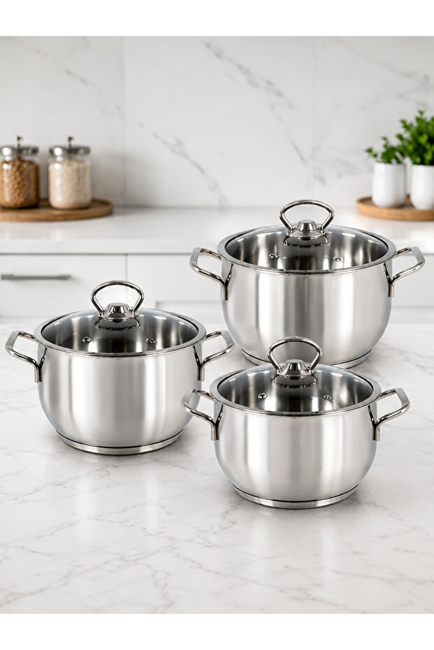 Esensso Model 3-Piece 6-Piece Steel Casserole Pot Set 16-18-20 cm (18/10)
