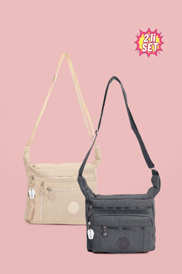 Women's Daily Crinkle Shoulder Bag Multi-Pocket Zippered Messenger Bag