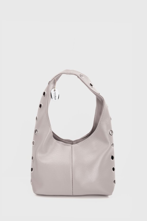 Women's Hobo Shoulder Bag Faux Leather Metal Ring Studded Bird Eye