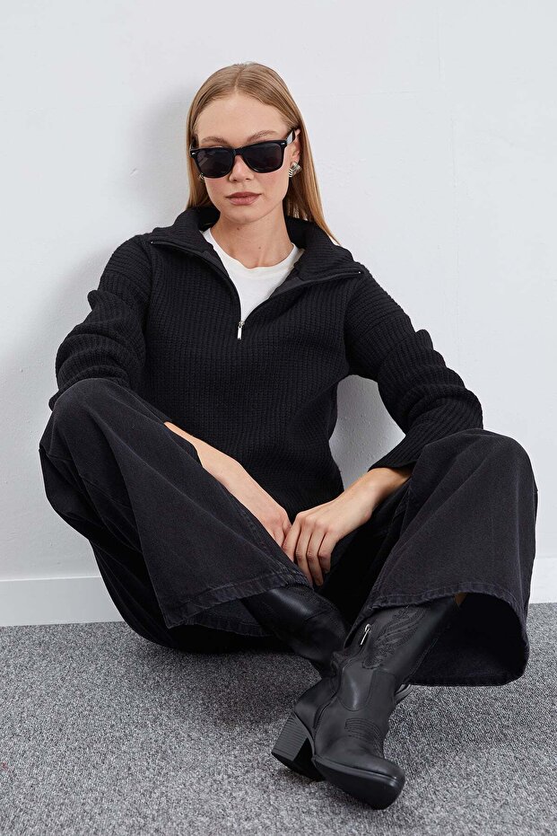 Half-Zip Turtleneck Knit Sweater