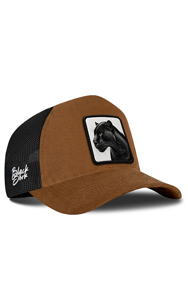 Camel-Black Trucker Hat with Panther Logo