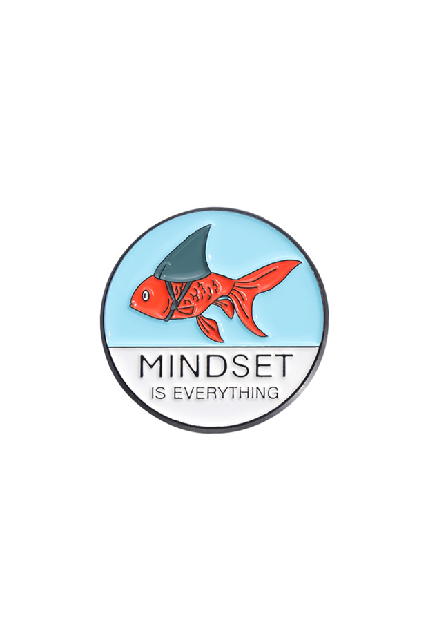 QHXZ821 MINDSET IS EVERYTHING Enamel Pins Custom Goldfish Shark Positive Quotes Brooches Lapel Badge