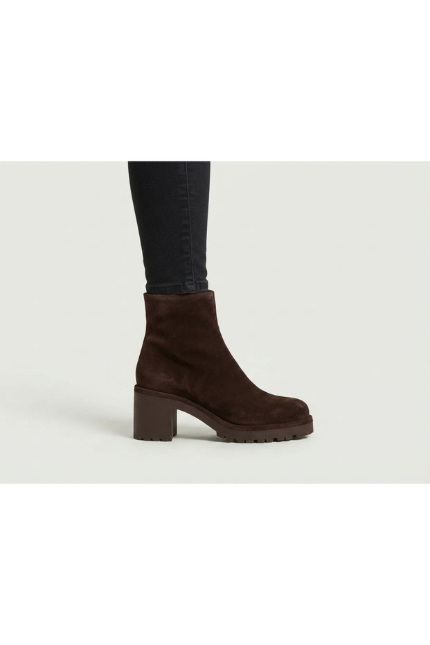 Genuine Leather Suede Zippered Boots Women's Shoes