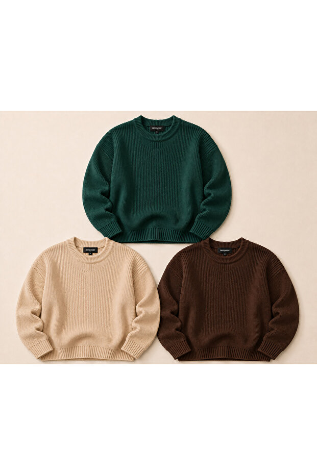Women's 3-Piece Crew Neck Oversize Knitwear Sweater Soft Knitted Sweater