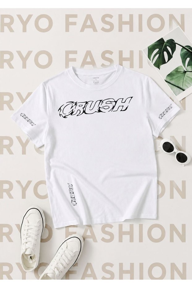 Unisex Wide Fit Crush Special Design Printed 100% Orhani̇k Cotton T-Shirt Tshirt Tshirt