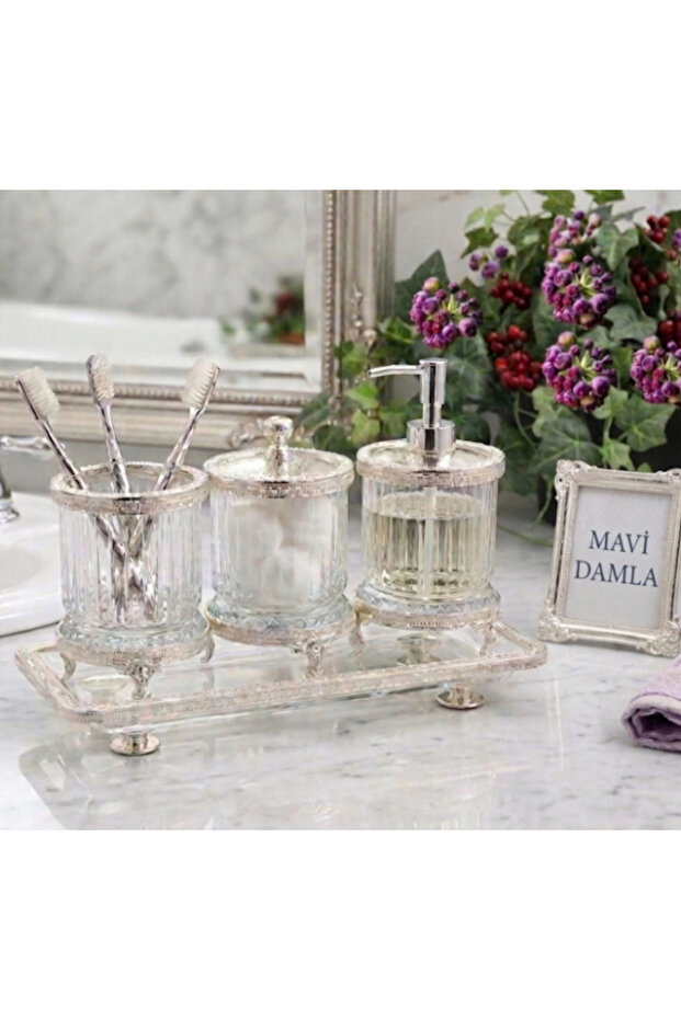 4-Piece Silver-Detail Countertop Bathroom Set
