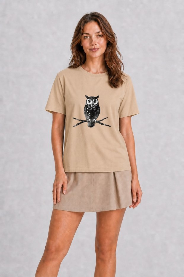 Women's Vintage Owl Printed Poster - Cream