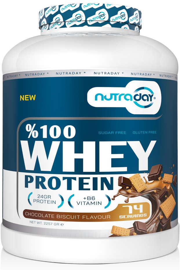 Whey Protein 2257 Gr 74 Servings Chocolate Biscuit Flavored 24 Grams of Protein 100% Protein Powder