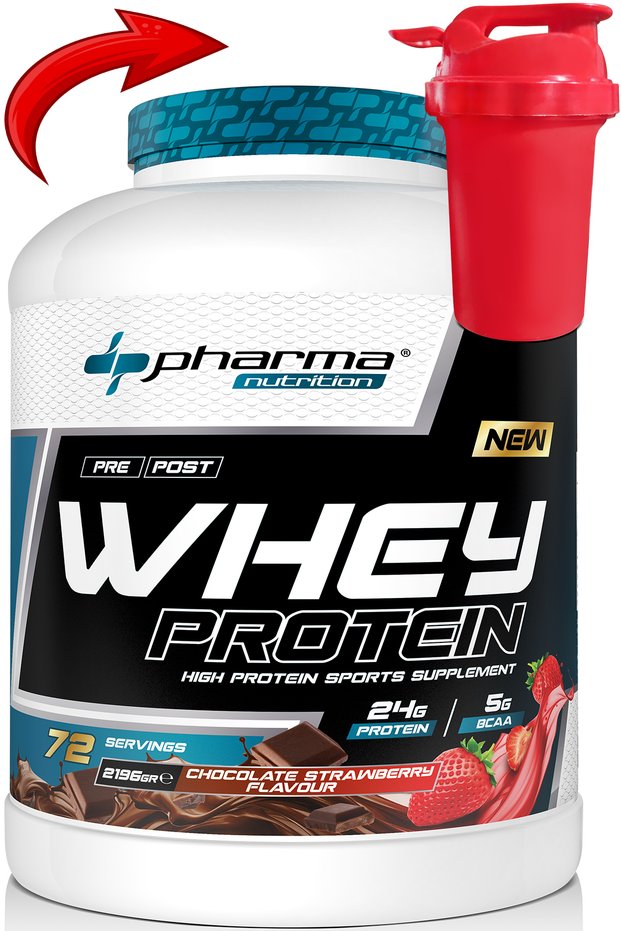 Whey Protein 2196 Gr 72 Servings Chocolate Strawberry Flavored 24 Grams of Protein 100% Protein Powder Shaker Gifted