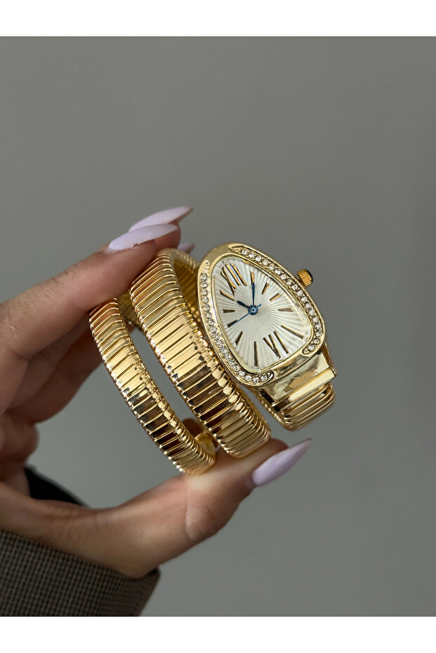Gold White Dial Snake Wristwatch