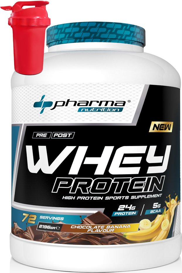 Whey Protein 2196 Gr 72 Servings Chocolate Banana Flavored 24 Grams of Protein 100% Protein Powder Shaker Gifted with a Shaker