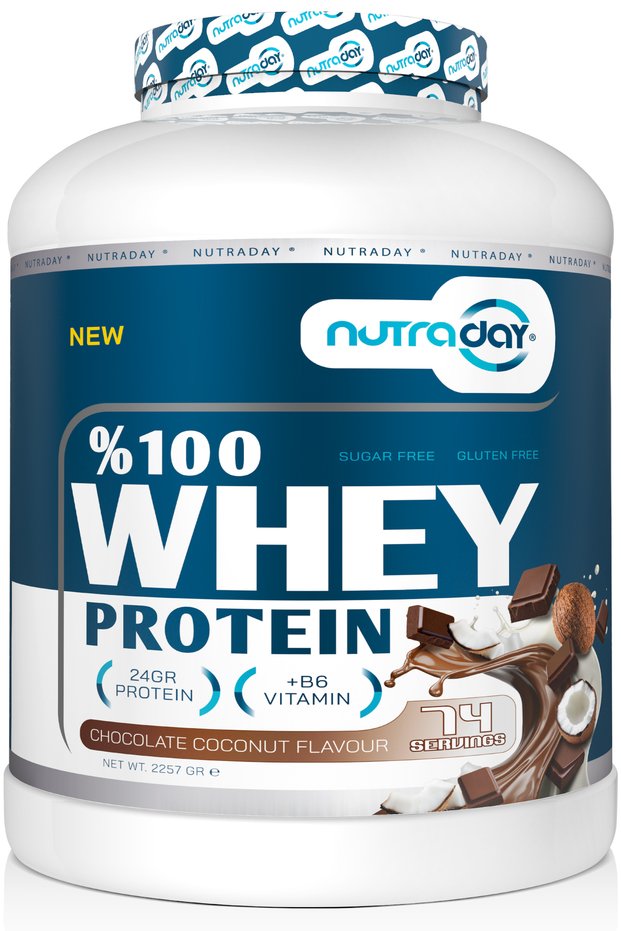 Whey Protein 2257 Gr 74 Servings Chocolate Coconut Flavored 24 Grams of Protein 100% Protein Powder