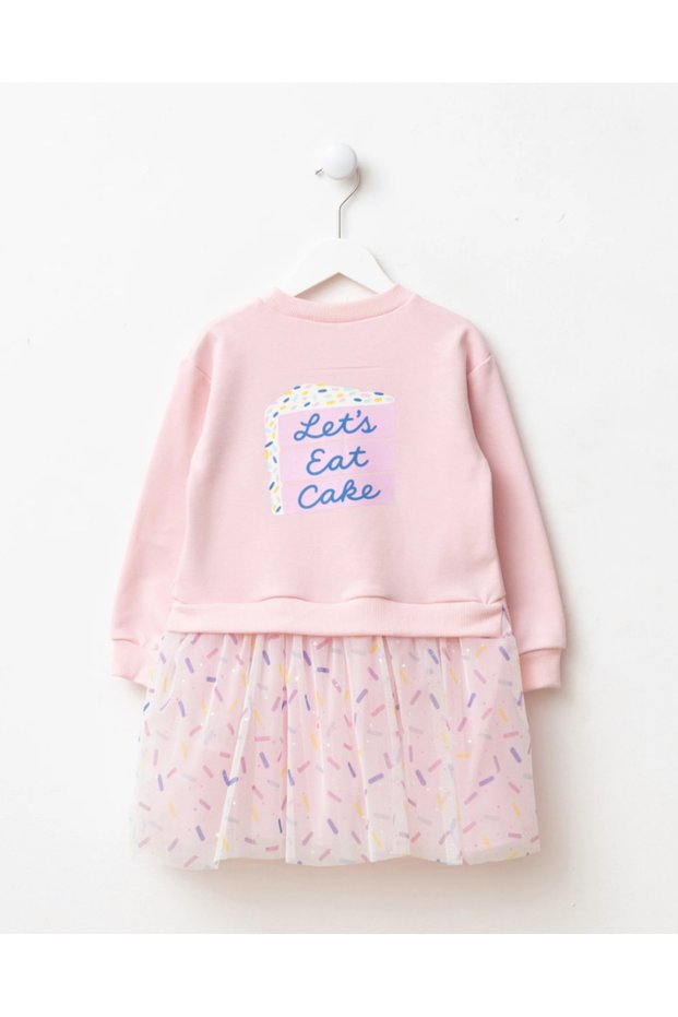 Girl's Dress with Tulle Print Detail