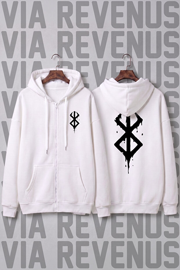 Berserker Front and Back Printed Unisex Zipper Hooded Sweatshirt Cardigan