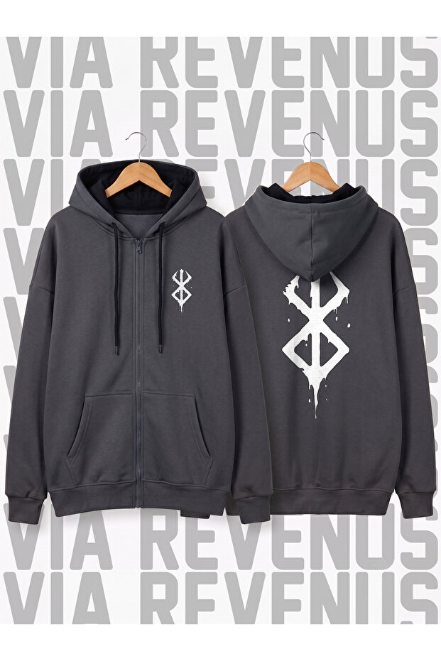 Berserker Front and Back Printed Unisex Zipper Hooded Sweatshirt Cardigan