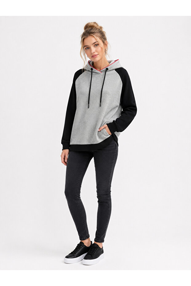 Women's Hooded Regular Fit Sweatshirt Black Gray
