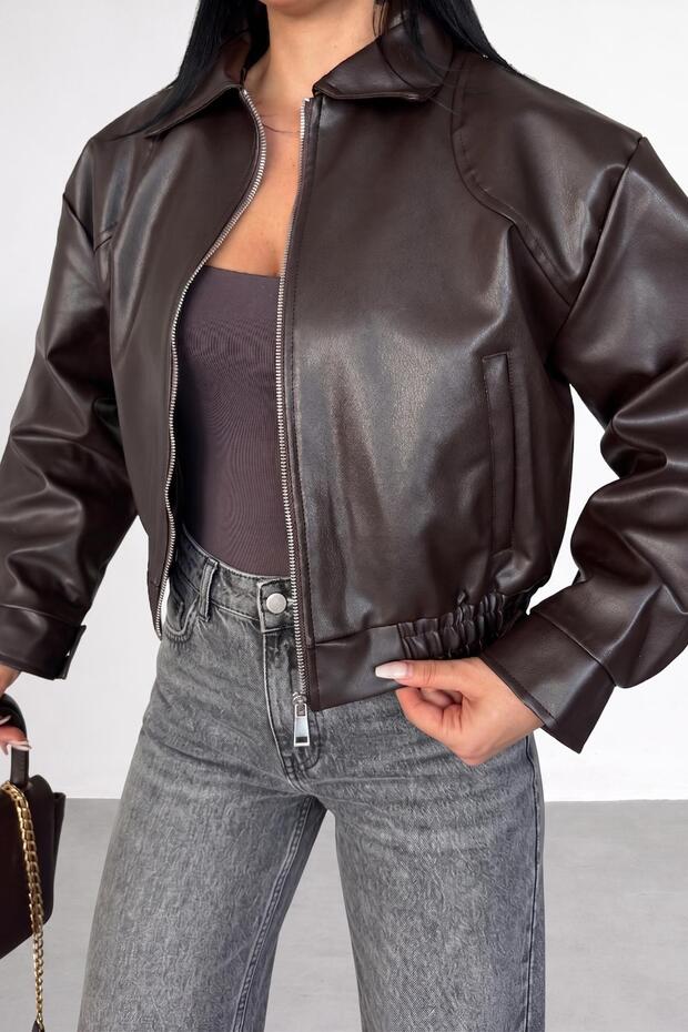 Women's Bomber Oversize Premium Light Brown Leather Jacket