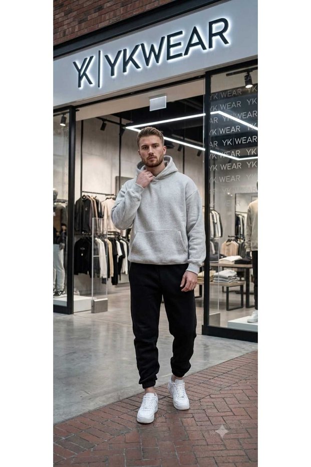 Oversize Hooded Plain Unprinted Tracksuit Set with 4 Color Variants