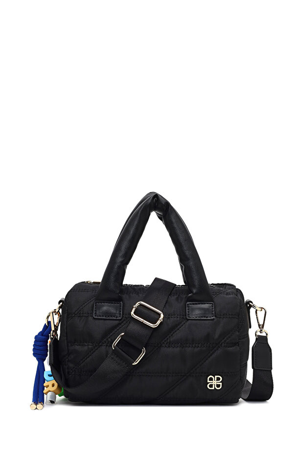 Women's Black Long Strap Charm Fabric Handbag Ab240001Kk