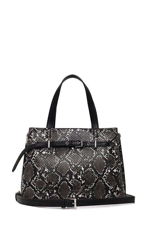 Women's Black Long Strap Patterned Shoulder Bag Ab150015Sf