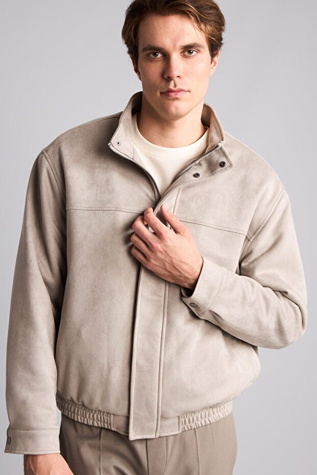 High Collar Suede Look Oversize Plush Lining Coat H2158Ax26Wn